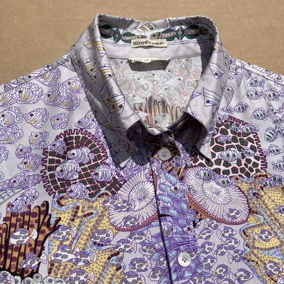 HERMES Paris Seeveless Silk Shirt Top Ocean Print Recontre Oceane Size 38 S NWT - Picture 9 of 16